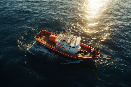 海洋中的一艘小艇背景图片