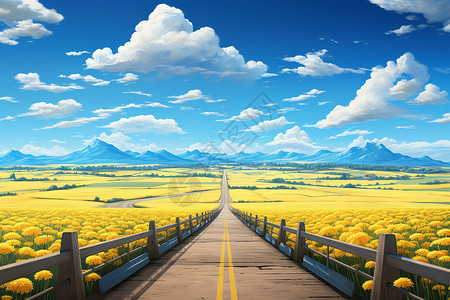 麦田间的道路背景图片