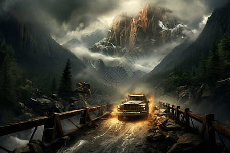 穿越山峰的汽车背景图片
