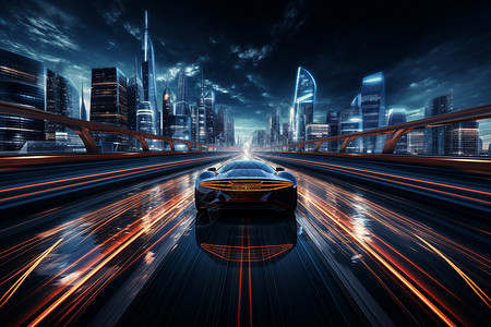 高速车夜幕下的未来之车设计图片