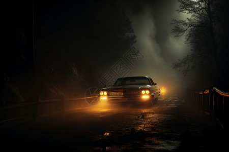 夜晚迷雾中的汽车背景图片