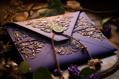 花纹印章华丽的紫色信封背景