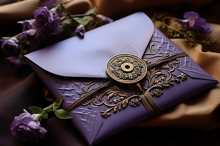 紫色信封上繁复的花纹背景图片