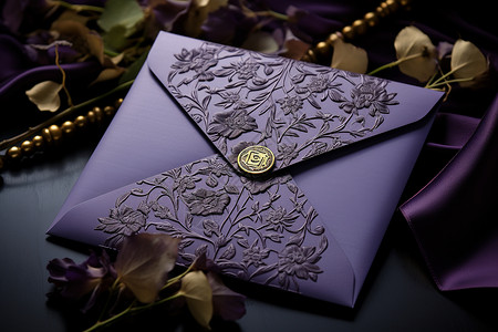 花纹印章紫色古典信封背景