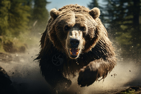 灰熊看丛林里奔跑的熊背景