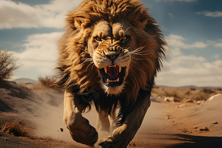 沙漠里的雄狮背景图片