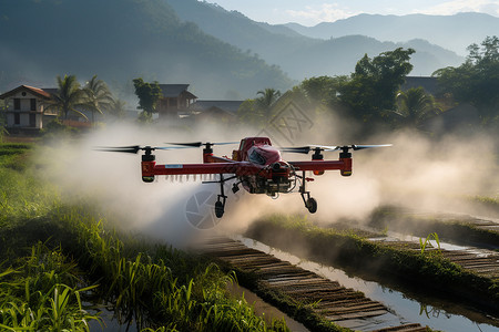 无人机喷洒稻田背景图片