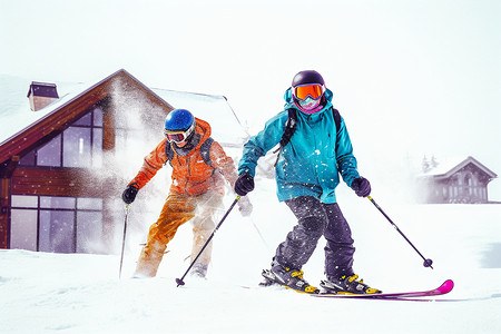 情侣冬季滑雪图片