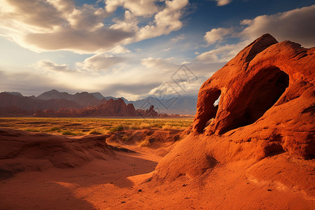 碧空下的沙漠与岩石高清图片