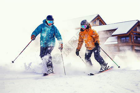 两人滑雪的场景背景图片