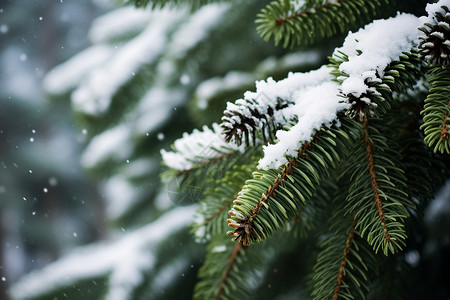 云杉树枝雪中常青的松树背景