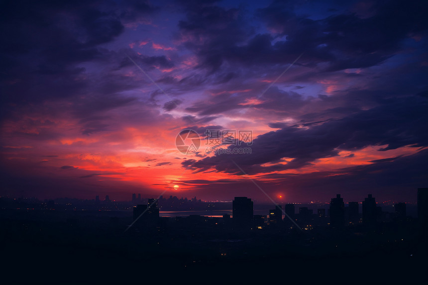 夕阳下的城市图片