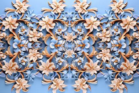 蓝色花墙蓝色的花卉墙纸高清图片