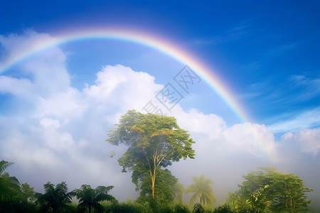 树木上的彩虹背景图片