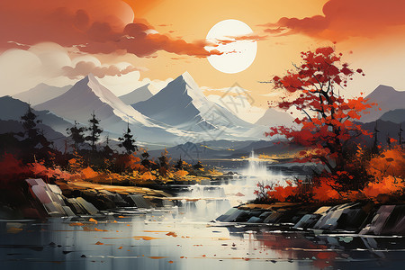 秋日绮丽的山脉背景图片