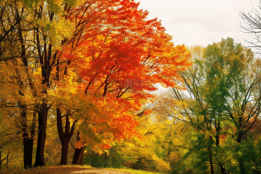 秋日金黄的树林图片