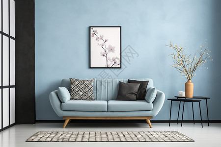客厅蓝色沙发背景图片
