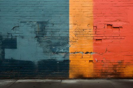 油漆渐变红蓝渐变砖墙背景