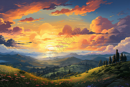 山顶的落日背景图片