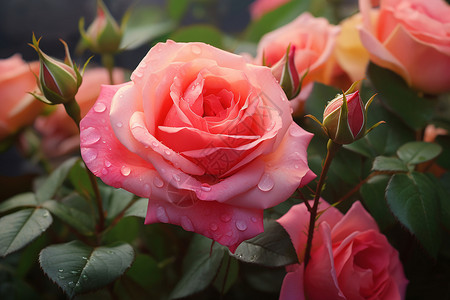 水滴覆盖在粉色玫瑰花瓣上背景图片