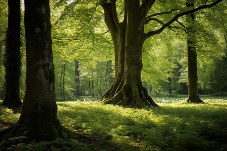 阳光下的树林背景图片