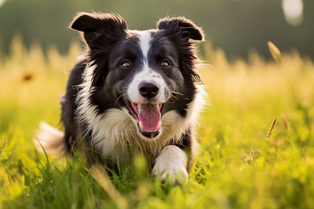 牧羊犬在草地上奔跑背景图片