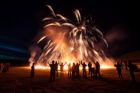 周年庆展板夜晚的篝火背景
