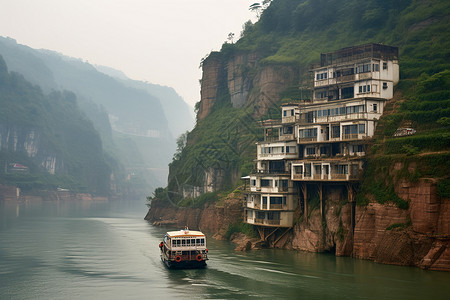 峡谷中的建筑背景图片