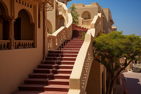 古堡庄园里的楼梯背景图片