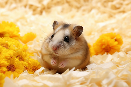 可爱花朵花朵中的小仓鼠背景
