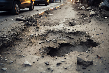 马路中间道路中间的大坑背景