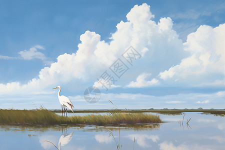 沼泽中觅食的白鹭背景图片