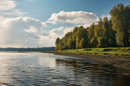 蓝天下的河流背景图片