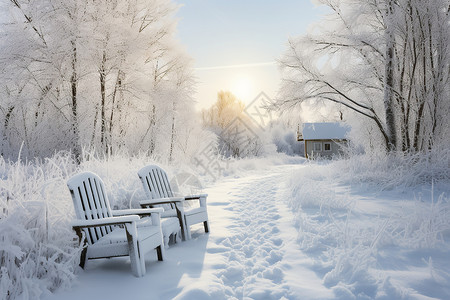 白雪覆盖的森林背景图片