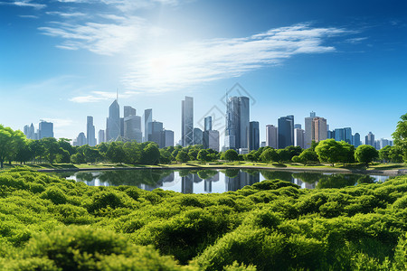 优美绿化的现代化城市建筑背景图片