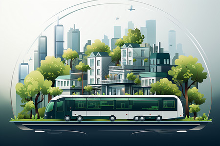 新能源公交车创意可持续能源公交车插图插画