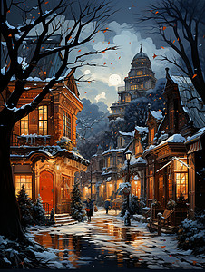 冬季温馨的城镇街道背景图片