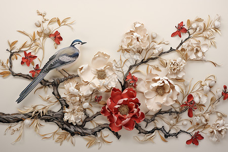 典雅传统的中式花鸟插图背景图片