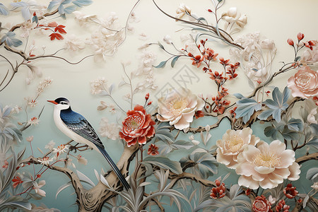 中式典雅艺术感传统工艺花鸟插图插画