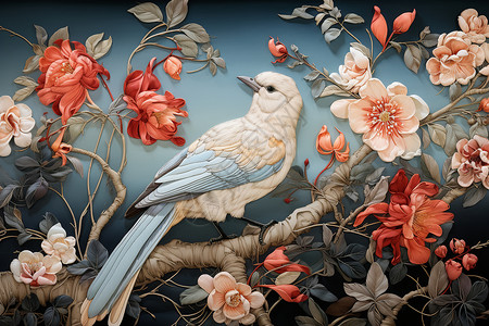 鸟语花香的传统中式插图背景图片