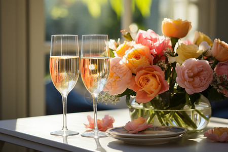 浪漫温馨的香槟晚宴背景图片