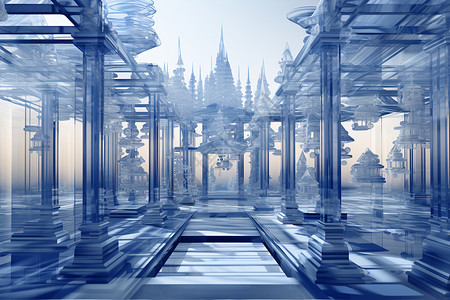 炫彩的蓝色系几何建筑结构背景图片