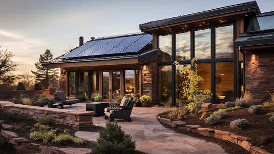 设计素材岩石夕阳下的房屋背景