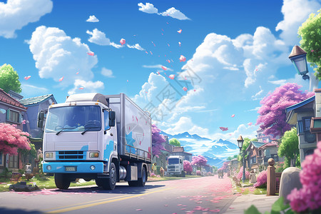 清新可爱的卡车绘画背景图片