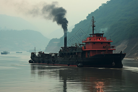 蒸汽船喷出蒸汽的大船背景