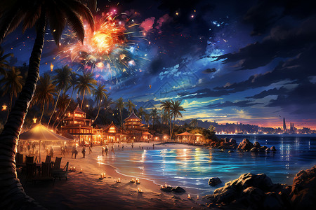 夜幕中的沙滩派对背景图片