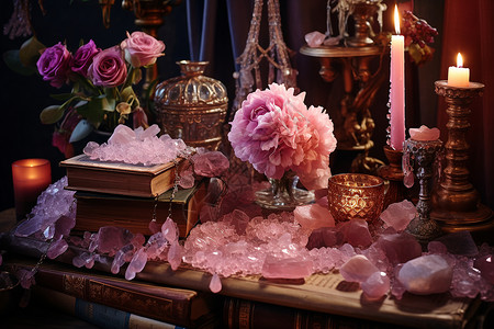 桌面上神圣的粉水晶背景图片