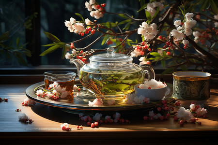 茶叶香气花香四溢的中式茶叶背景