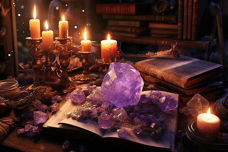 塔罗牌占卜神秘力量的塔罗牌紫水晶背景