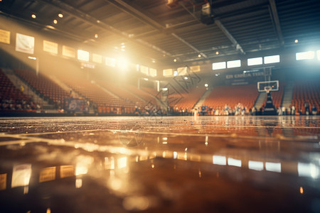 室内运动场馆洒满阳光的室内篮球运动场背景